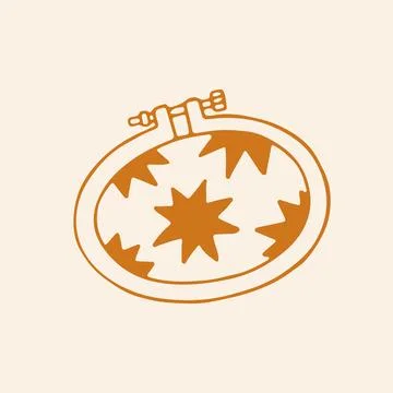 Doodle vector illustration of an oval embroidery hoop, hand drawn in orange Stock Illustration