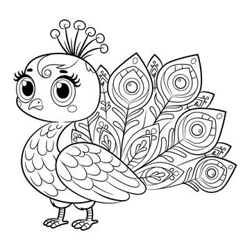 Doodle Vector Illustration of Peacock in Cartoon Style Stock Illustration