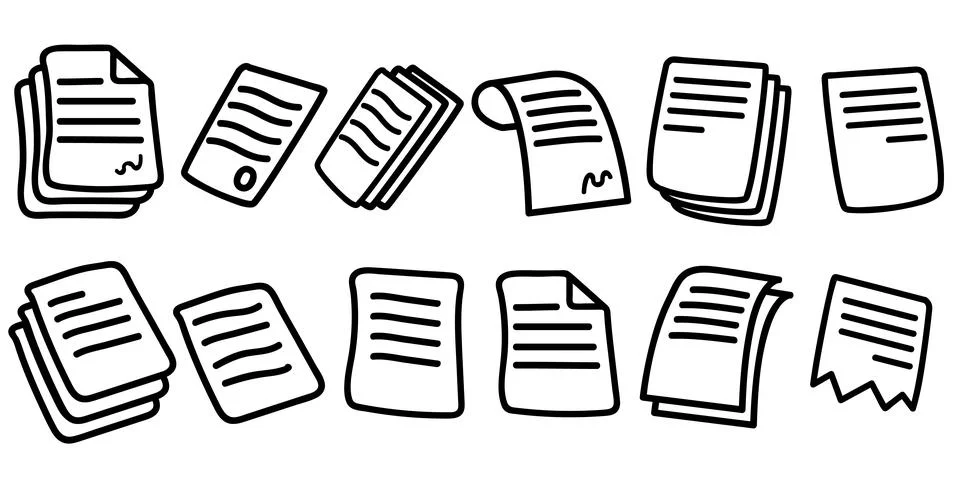 Doodle vector line document icon set isolated on white background. Document Illustrazione stock