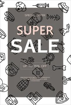 Doodle vector pet banner. Icons for the pet store, nursery. Hand drawn sketch Stock Illustration