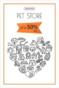Doodle vector pet banner. Icons for the pet store, nursery. Hand drawn sketch Stock Illustration