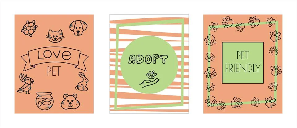 Doodle vector pet banners. Cards for the pet store, nursery. Hand drawn sketch Stock Illustration