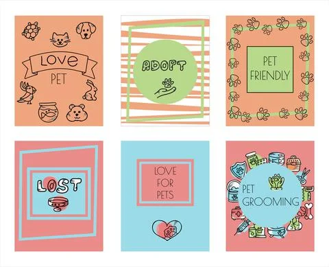 Doodle vector pet banners. Cards for the pet store, nursery. Hand drawn sketch Illustrazione stock