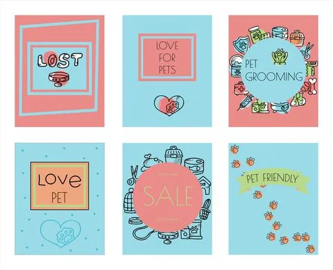 Doodle vector pet banners. Cards for the pet store, nursery. Hand drawn sketch Stock Illustration