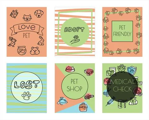 Doodle vector pet banners. Cards for the pet store, nursery. Hand drawn sketch Stock Illustration
