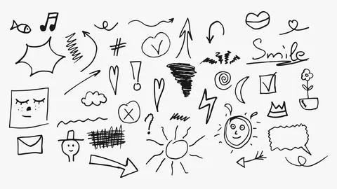 Doodle vector set with hand drawn hatching black elements Stock Illustration
