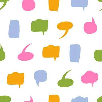 Doodle vector speech bubbles seamless patter with phrases. Stock Illustration