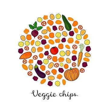 Doodle veggie chips in circle. 스톡 일러스트