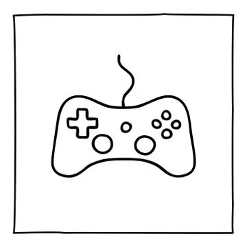 Doodle video game controller icon or logo, hand drawn with thin black line. Stock Illustration