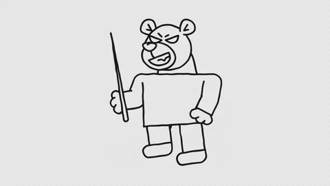 Doodle walking bear holds pointer and smiles. Alpha channel Stock Footage 297596163