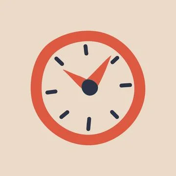 Doodle wall clock. Round Dial Hands. Hour and Minute. Morning time. Red hand Stock Illustration