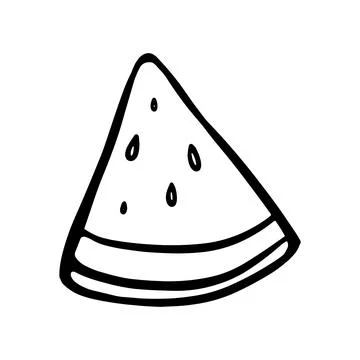 Doodle watermelon slice illustration isolated on a white background. Simple.. Stock Illustration