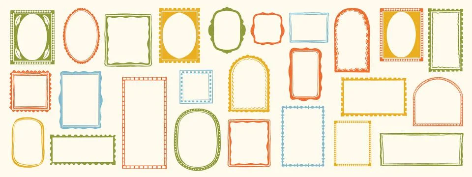 Doodle wave frame set, hand drawn border color collection, cute minimal 스톡 일러스트