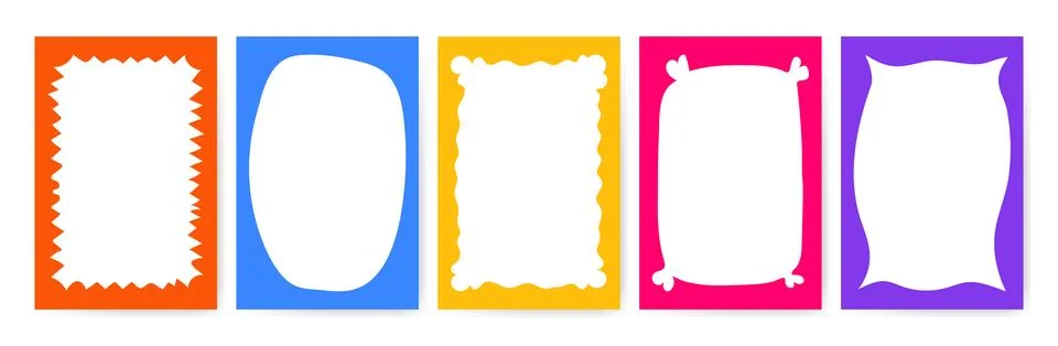 Doodle wavy curve simple Textbox set. Hand drawn multicolored blank rectang.. Stock Illustration