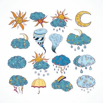 Doodle weather forecast design elements Stock Illustration