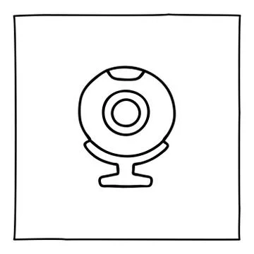 Doodle web cam computer icon or logo, hand drawn with thin black line. Stock Illustration