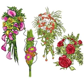Doodle wedding bouquet set Stock Illustration