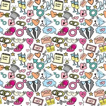 Doodle wedding seamless pattern Illustrazione stock