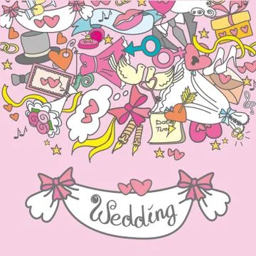 Doodle wedding  set, hand drawn, Stock Illustration