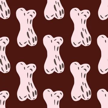 Doodle white bones shapes seamless pattern in scary stylistic. Maroon dark ba Stock Illustration
