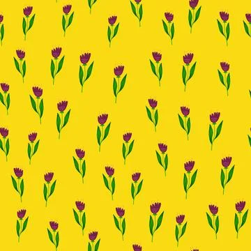 Doodle wildflower seamless pattern on yellow background. Stock Illustration