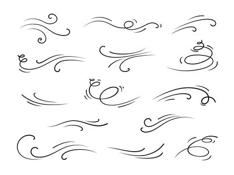 Doodle wind air motion isolated vector sketchy set Stock Illustration