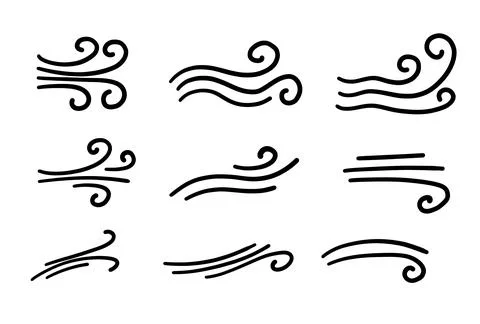 Doodle wind. Hand drawn air icons. Natural movement of the air symbols. concept Stock Illustration