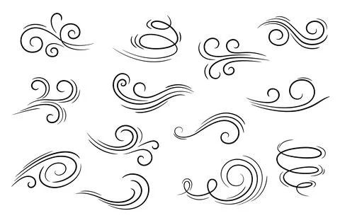 Doodle wind motion, vector set of abstract swirls Stock Illustration