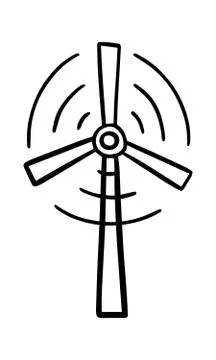 Doodle windmill. Ecological concept. Vector illustration on white background Stock Illustration