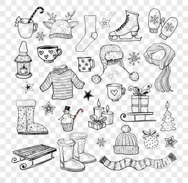Doodle winter elements Stock Illustration