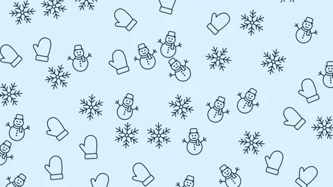 Doodle winter pattern with whimsical snowmen, snowflakes, and mittens Stock Footage 320033964