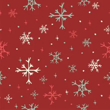 Doodle winter snowflakes seamless pattern. Stock Illustration