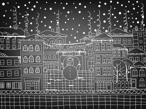 Doodle winter town Stock Illustration