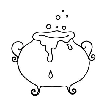 Doodle of witch cauldron with boiling potion. Stock Illustration
