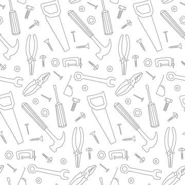 Doodle work tools seamless pattern Different industrial equipment background Stock Illustration