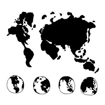Doodle world globe map icon illustration design Ilustración de archivo