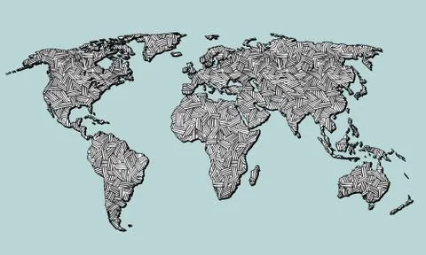 Doodle world map sketch. Planet Earth sketch Stock Illustration