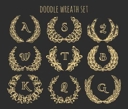 Doodle Wreath Set Stock Illustration