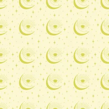 Doodle yellow illustration seamless pattern with all-seeing eye. Stock Illustration