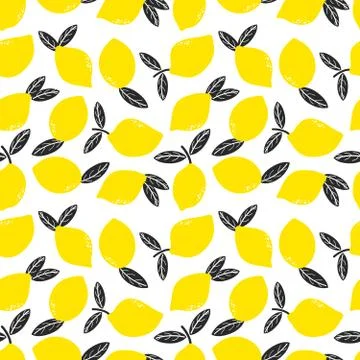 Doodle yellow lemons with leaf vector seamless pattern Illustrazione stock