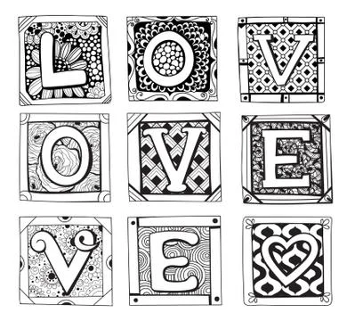 Doodled cards with letters Stock Illustration
