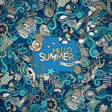 Doodles abstract decorative nautical vector frame. greeting card Stock Illustration