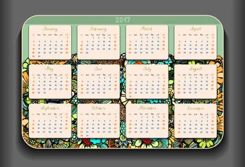 Doodles cartoon Easter Calendar 2017 Illustrazione stock