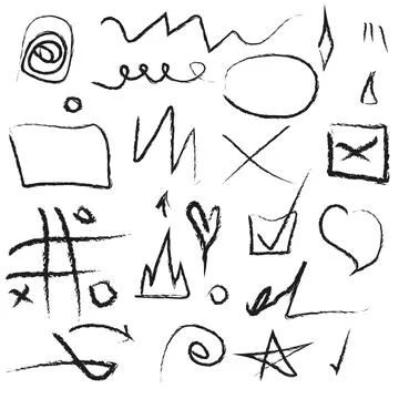 Doodles with charcoal pencil texture. Vector illustration Stock Illustration