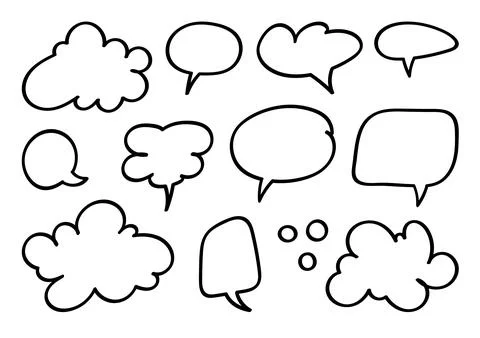 Doodles - Cloud-Shaped Text Bubbles Drawn With Marker Stock Illustration