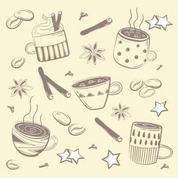Doodles coffee set. Vector for breakfast Stock Illustration