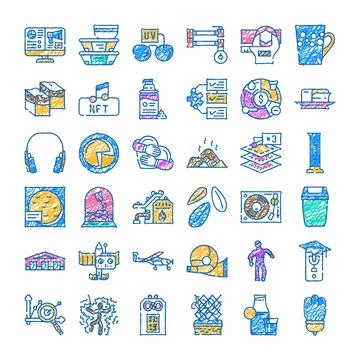Doodles collection of hand drawn colored icons Stock Illustration