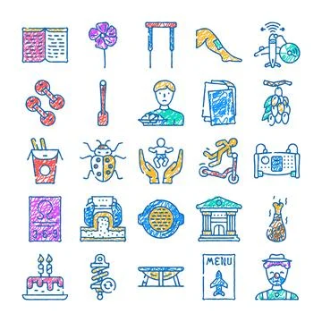 Doodles collection of hand drawn objects and symbols Ilustración de archivo