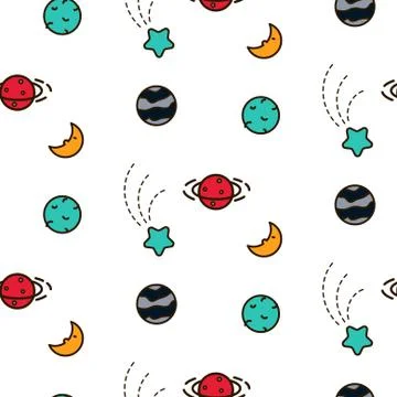 Doodles cosmic seamless vector pattern. Stock Illustration