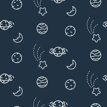 Doodles cosmos planets seamless vector pattern. Stock Illustration